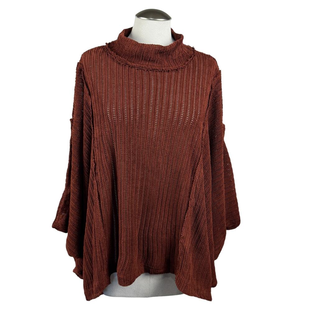 Women's Free People Beach Brown Asymmetric Knit Cropped Poncho Boho Sweater S